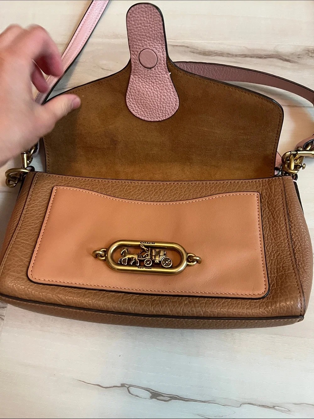 Coach Pink and Brown Leather Crossbody Shoulder Bag